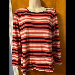 J crew coral navy stripe long sleeve shirt top size medium